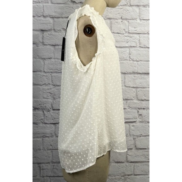 Womens Ivory Top SIZE SMALL Sheer Swiss Dot Blouse Sleeveless V Neck Ruffles NWT - Picture 4 of 10